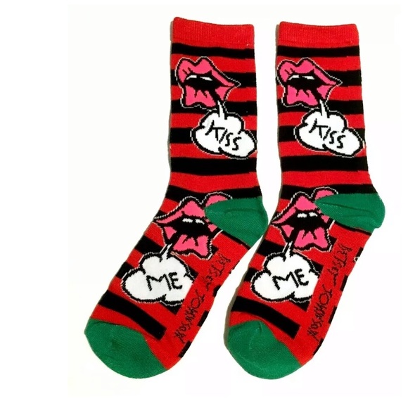 Betsey Johnson Womens Crew Socks Red Pink Green Kiss Bow Stripes Bunny Christmas - Picture 4 of 9